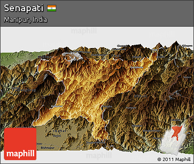 Physical Panoramic Map of Senapati, darken