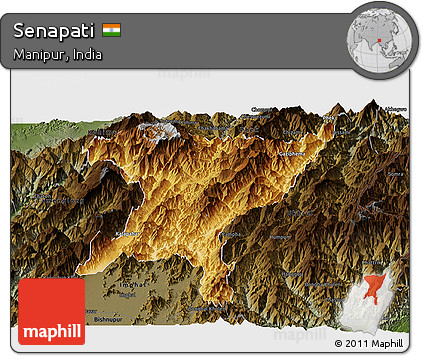 Physical Panoramic Map of Senapati, darken
