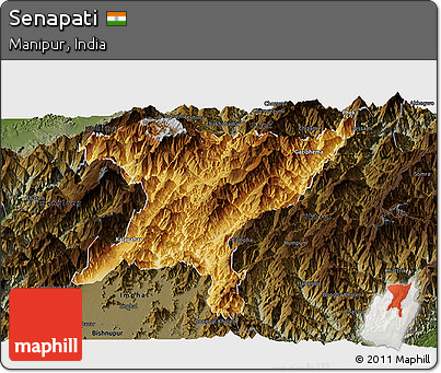 Physical Panoramic Map of Senapati, darken