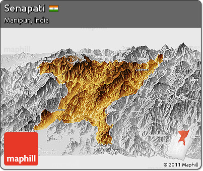 Physical Panoramic Map of Senapati, lighten, desaturated