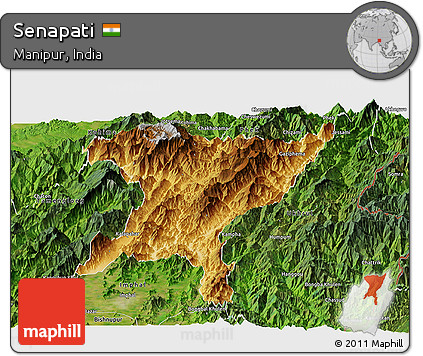 Physical Panoramic Map of Senapati, satellite outside