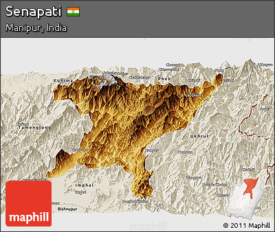 Physical Panoramic Map of Senapati, shaded relief outside