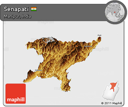 Physical Panoramic Map of Senapati, single color outside