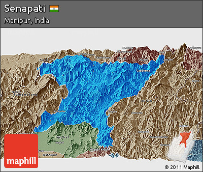 Political Panoramic Map of Senapati, semi-desaturated