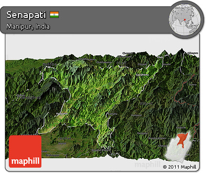 Satellite Panoramic Map of Senapati, darken