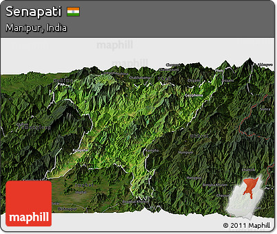Satellite Panoramic Map of Senapati, darken