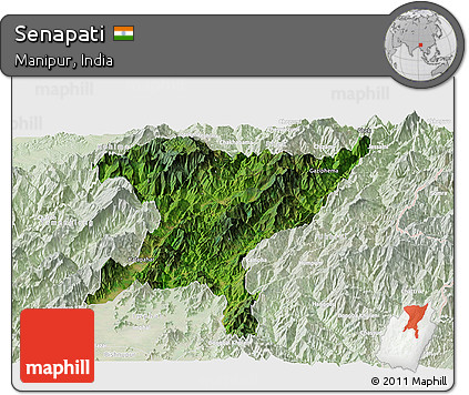 Satellite Panoramic Map of Senapati, lighten