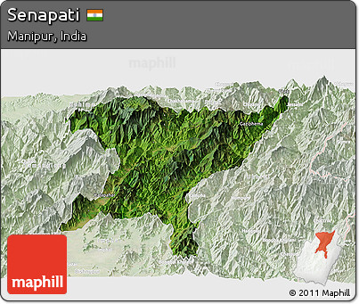 Satellite Panoramic Map of Senapati, lighten