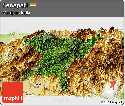 Satellite Panoramic Map of Senapati, physical outside