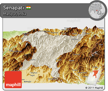 Shaded Relief Panoramic Map of Senapati, physical outside