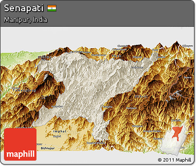 Shaded Relief Panoramic Map of Senapati, physical outside