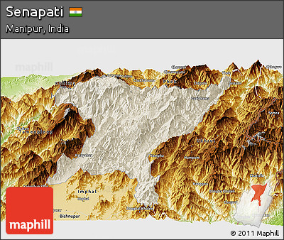 Shaded Relief Panoramic Map of Senapati, physical outside
