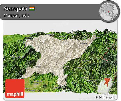 Shaded Relief Panoramic Map of Senapati, satellite outside