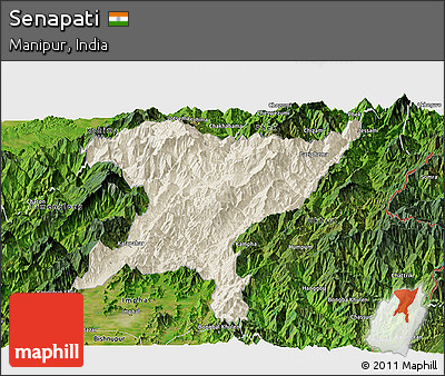 Shaded Relief Panoramic Map of Senapati, satellite outside