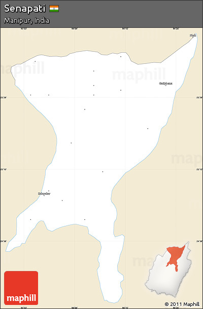 Classic Style Simple Map of Senapati, single color outside