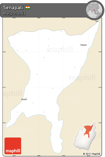 Classic Style Simple Map of Senapati, single color outside