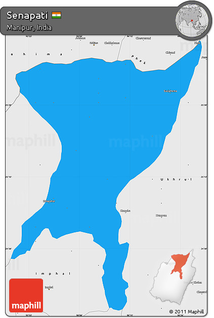 Political Simple Map of Senapati, single color outside, borders and labels