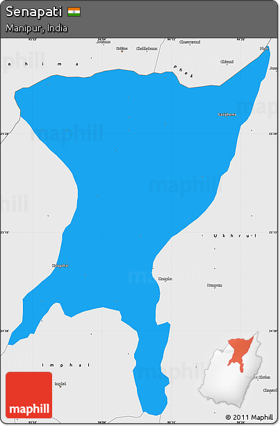 Political Simple Map of Senapati, single color outside, borders and labels