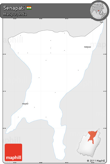 Silver Style Simple Map of Senapati, single color outside