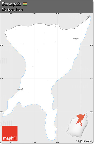 Silver Style Simple Map of Senapati, single color outside