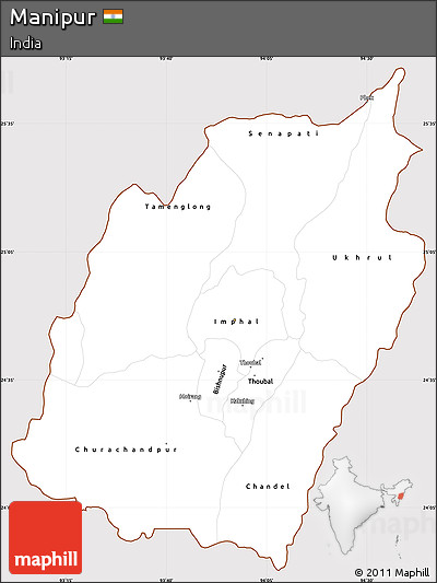 Classic Style Simple Map of Manipur, cropped outside