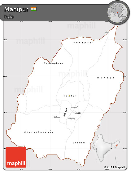 Classic Style Simple Map of Manipur, cropped outside