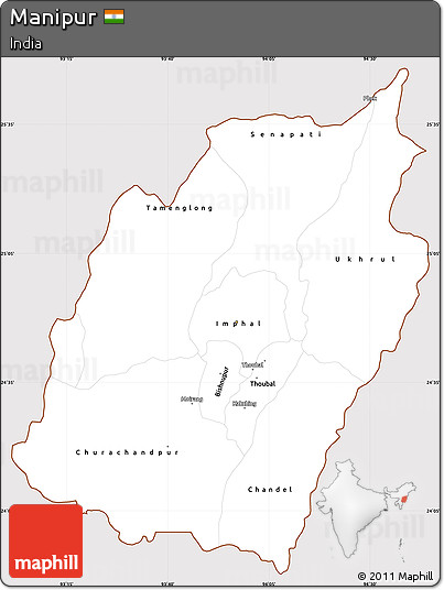 Classic Style Simple Map of Manipur, cropped outside