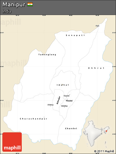 Classic Style Simple Map of Manipur, single color outside