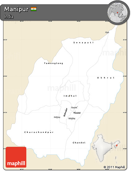 Classic Style Simple Map of Manipur, single color outside