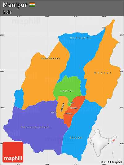 Political Simple Map of Manipur, single color outside