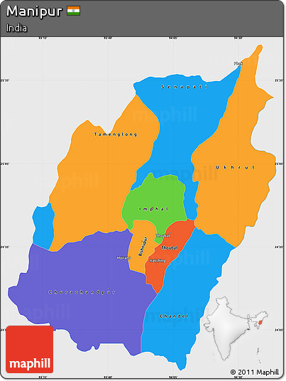Political Simple Map of Manipur, single color outside