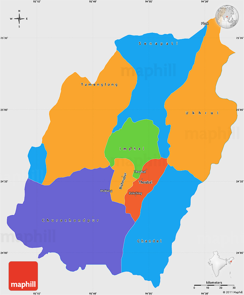 Political Map Of Manipur Political Simple Map Of Manipur, Single Color Outside