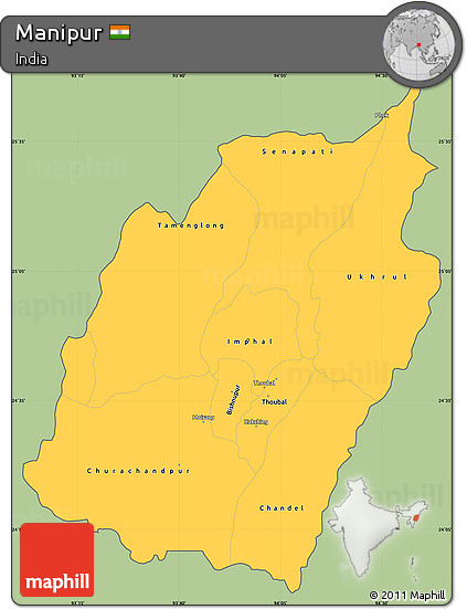 Savanna Style Simple Map of Manipur, cropped outside