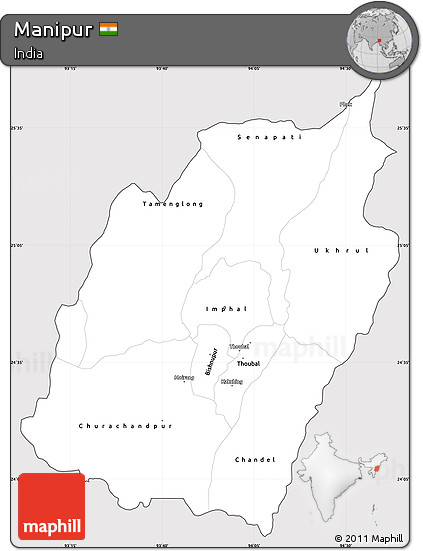 Silver Style Simple Map of Manipur, cropped outside