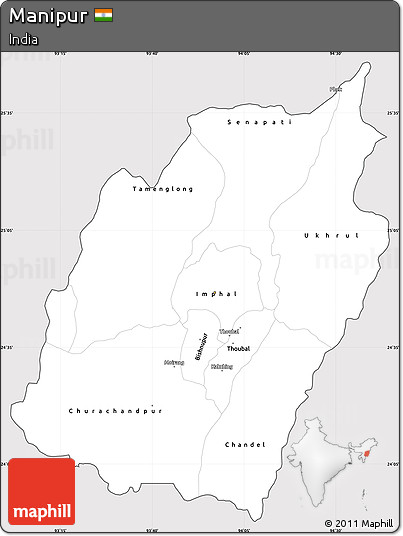 Silver Style Simple Map of Manipur, cropped outside