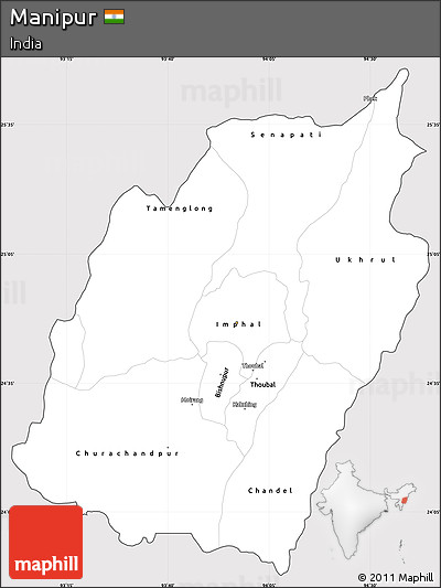 Silver Style Simple Map of Manipur, cropped outside