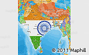 Flag Map of India, political outside, flag centered