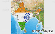 Flag Map of India, satellite outside, bathymetry sea