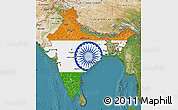 Flag Map of India, satellite outside, flag centered