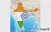 Flag Map of India, shaded relief outside, flag centered