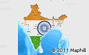 Flag Map of India, single color outside, bathymetry sea, flag centered