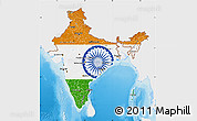 Flag Map of India, single color outside, shaded relief sea, flag centered