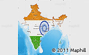 Flag Map of India, single color outside, shaded relief sea