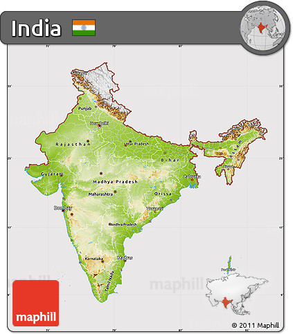 Physical Map of India, cropped outside