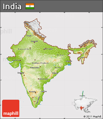 Physical Map of India, cropped outside