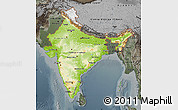 Physical Map of India, darken, semi-desaturated