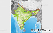 Physical Map of India, desaturated, land only