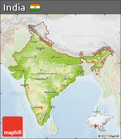 Physical Map of India, lighten