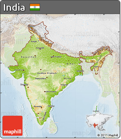 Physical Map of India, lighten