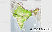 Physical Map of India, lighten, semi-desaturated